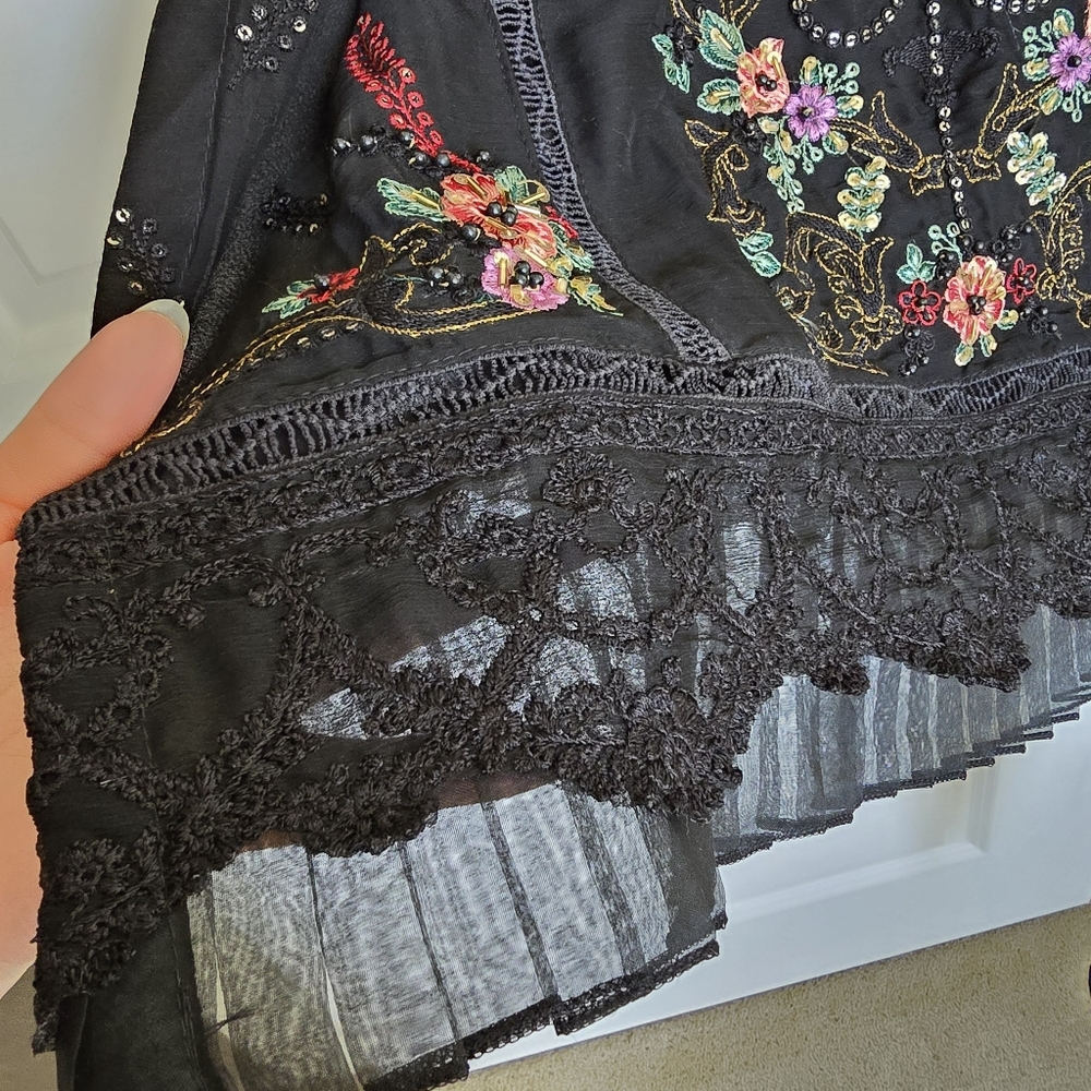 Black Embroidered Pakistani Suit by Erum Emaan - Size 45" - Large - Picture 12 of 17
